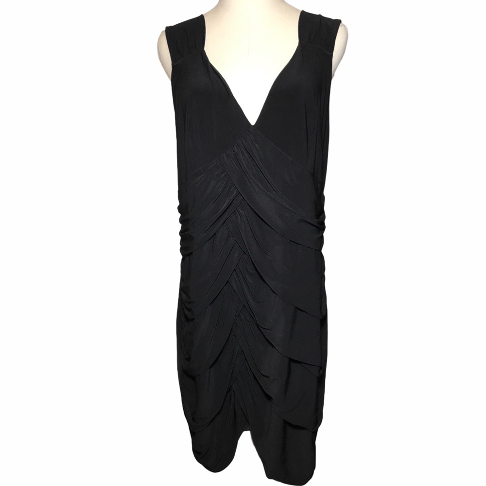Torrid Ruched Black Midi Dress 2X Plus Draped Elegant Cocktail Evening V-Neck